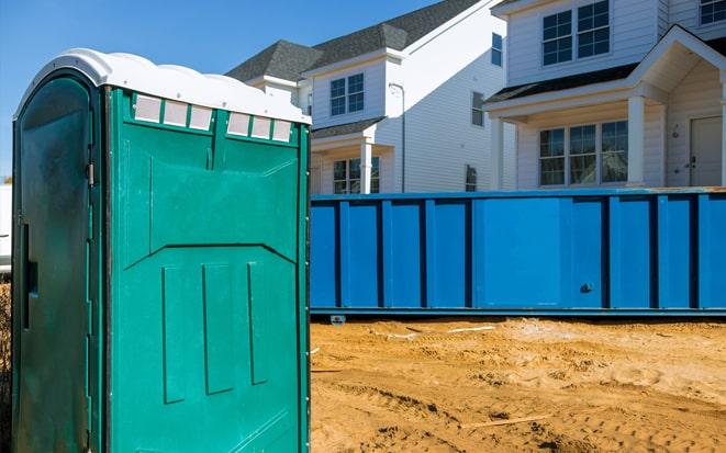 portable toilet and dumpster at a construction site in Apple Valley CA